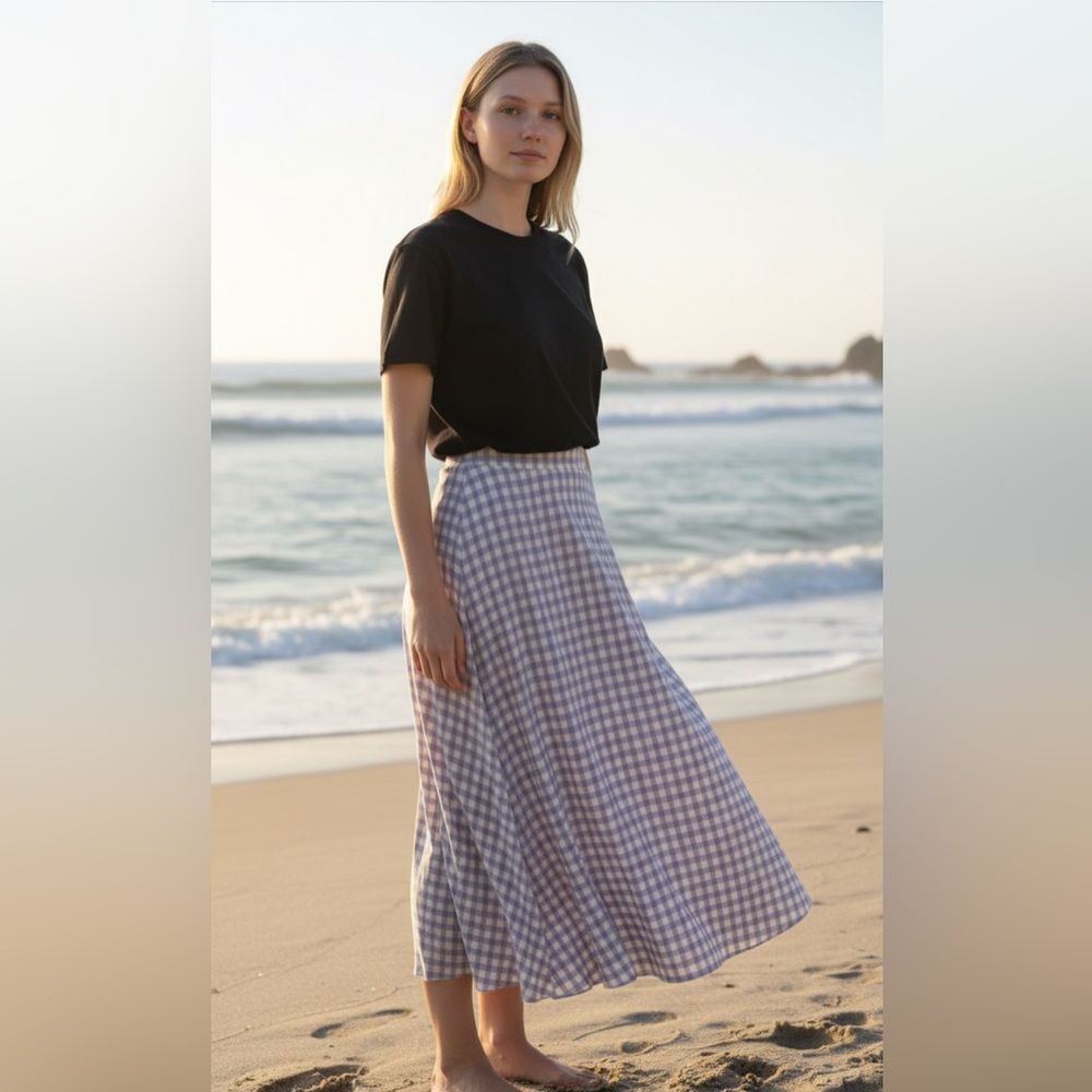 L*Space Striped Anza Wrap Skirt with lavender gingham. Small NWT